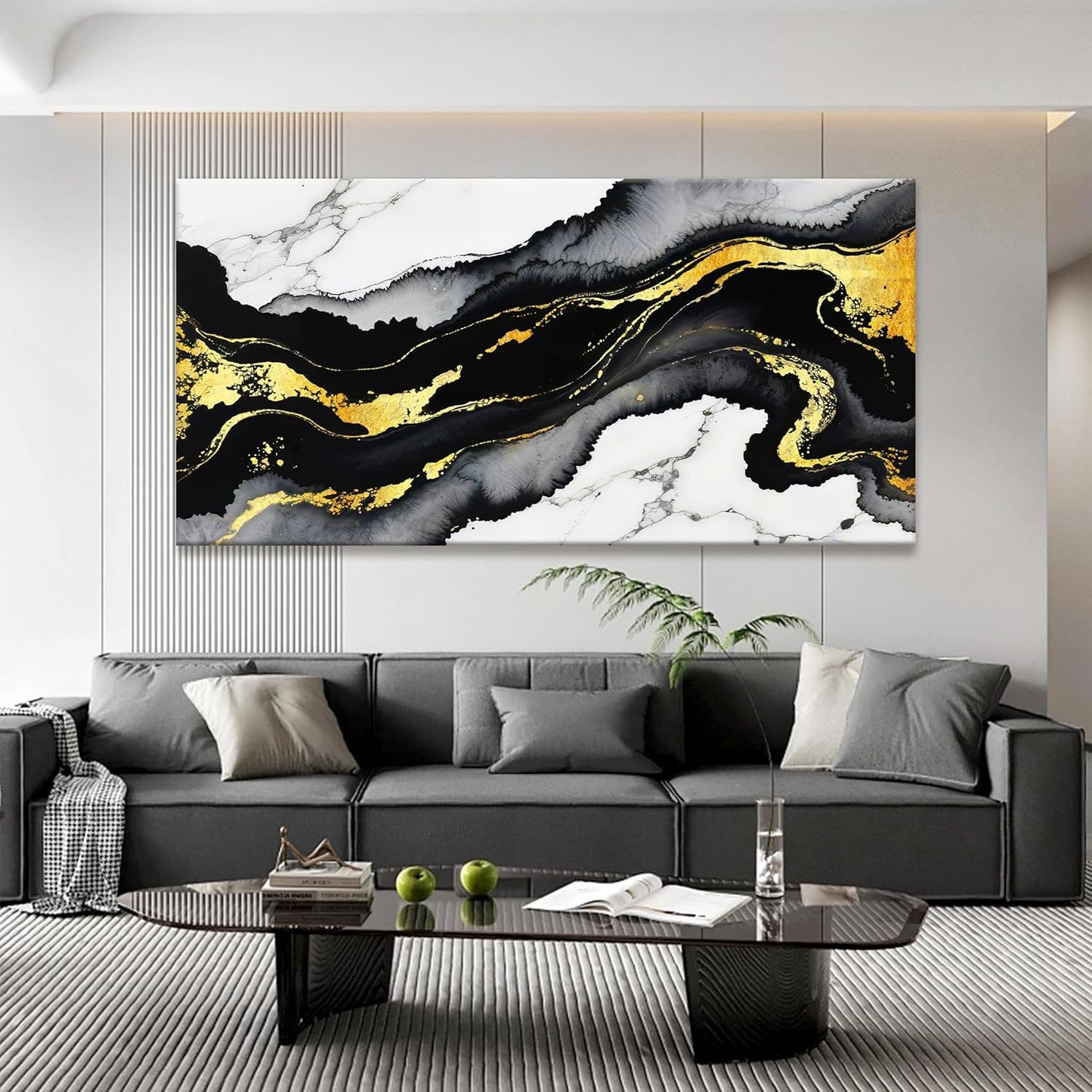 TAIJXAGSG Large Abstract Wall Art Canvas Art Wall Decor Marble Texture Black And Gold Wall Art Canvas Picture Painting Artwork For Bedroom Dinning Room Modern Home Wall Decor 29 x 58 In