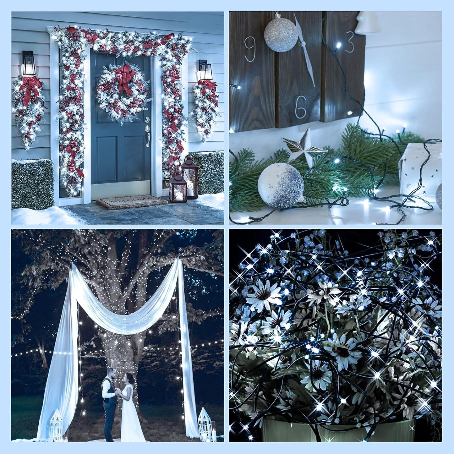 YIQU White 82FT 200 LED Christmas String Lights Outdoor/Indoor (Extendable Green Wire, Ultra-Bright with 8 Modes, UL Certified), Fairy String Lights for Xmas Tree Holiday Party Decoration, Cool White