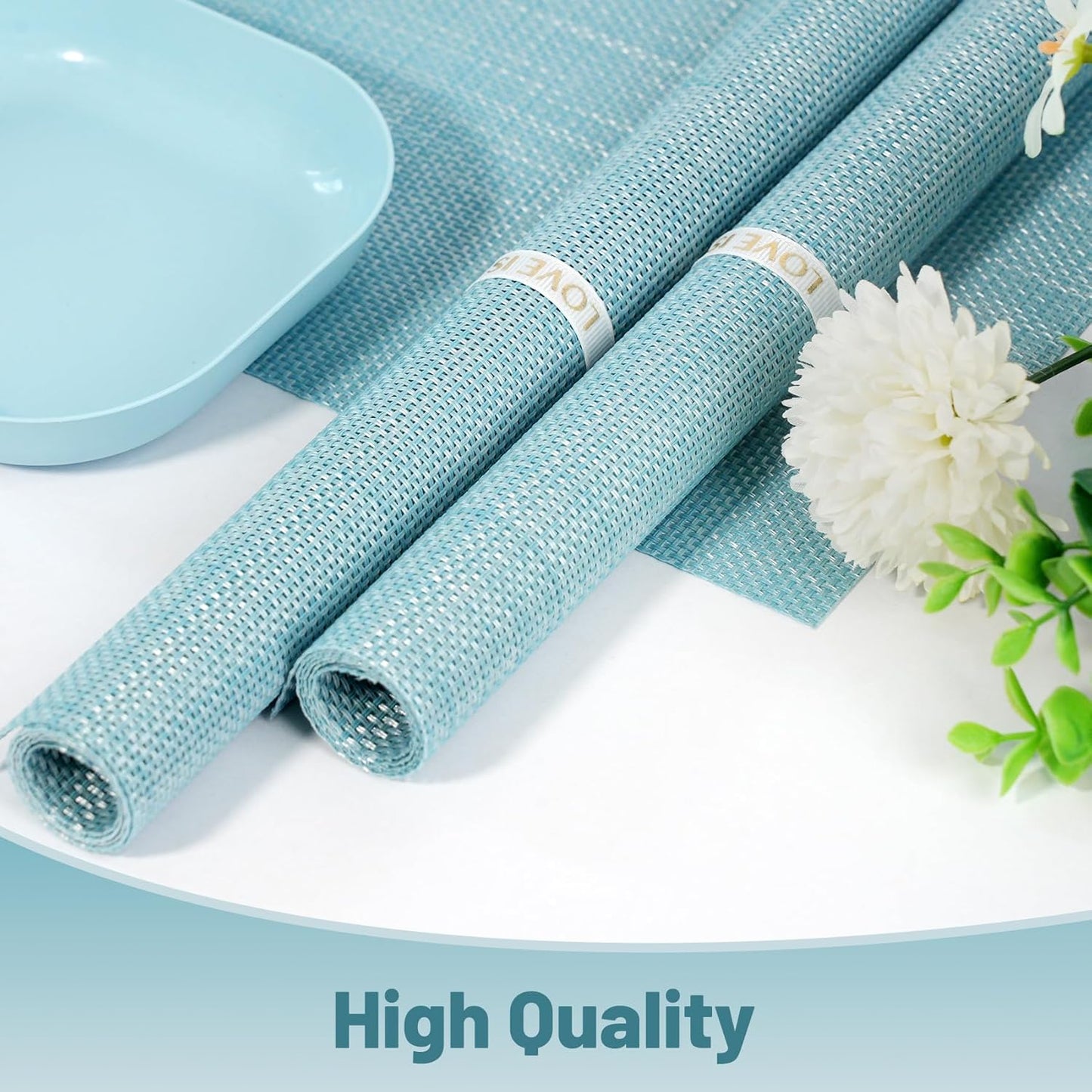 Placemats Set of 8,Non-Slip PVC Weave Table Mats Easy to Clean,Heat Resistant Place Mats for Kitchen Dining Table Decoration Indoor Outdoor,Blue