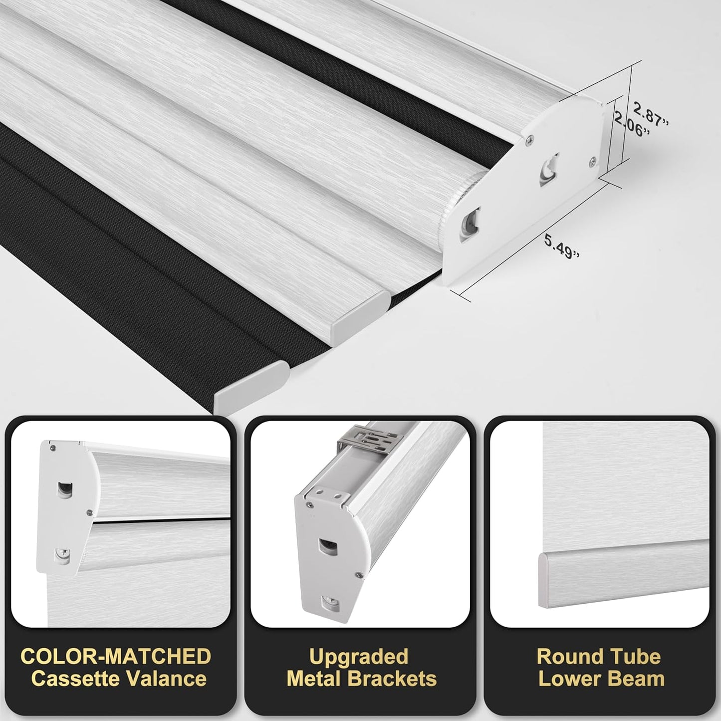 BERISSA Cordless Dual Roller Shades with Cassette Valance - Double Blackout and Light Filtering Shades - Day and Night - Linen Black and White - 72 W x 72" H