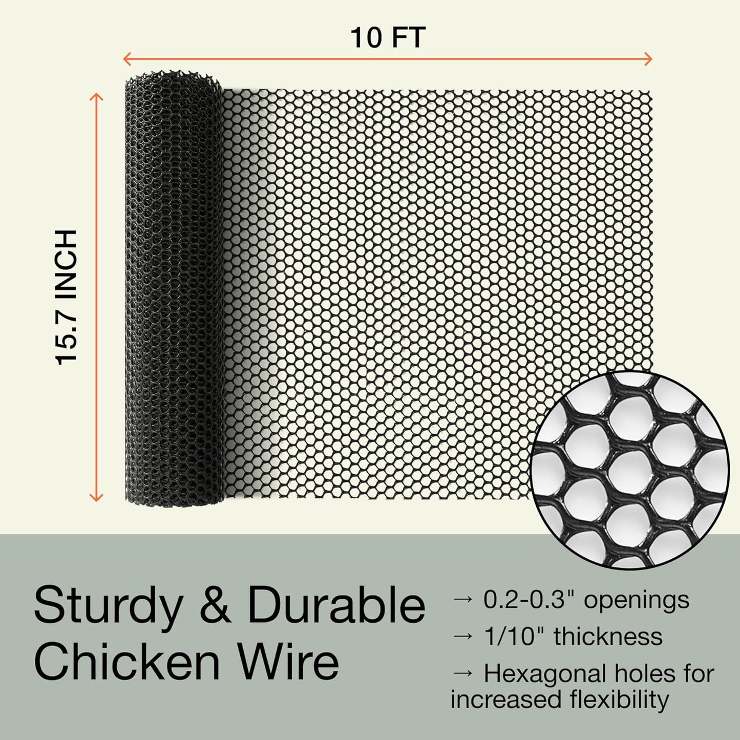 MaPorch Plastic Wire Mesh Fence - Black, 15.71" x 10 ft - Plastic Chicken Wire Fencing for Dogs, Rabbits & Poultry - Chicken Netting - Snake Barrier - Balcony Netting for Pets - Balcony Cat Barrier