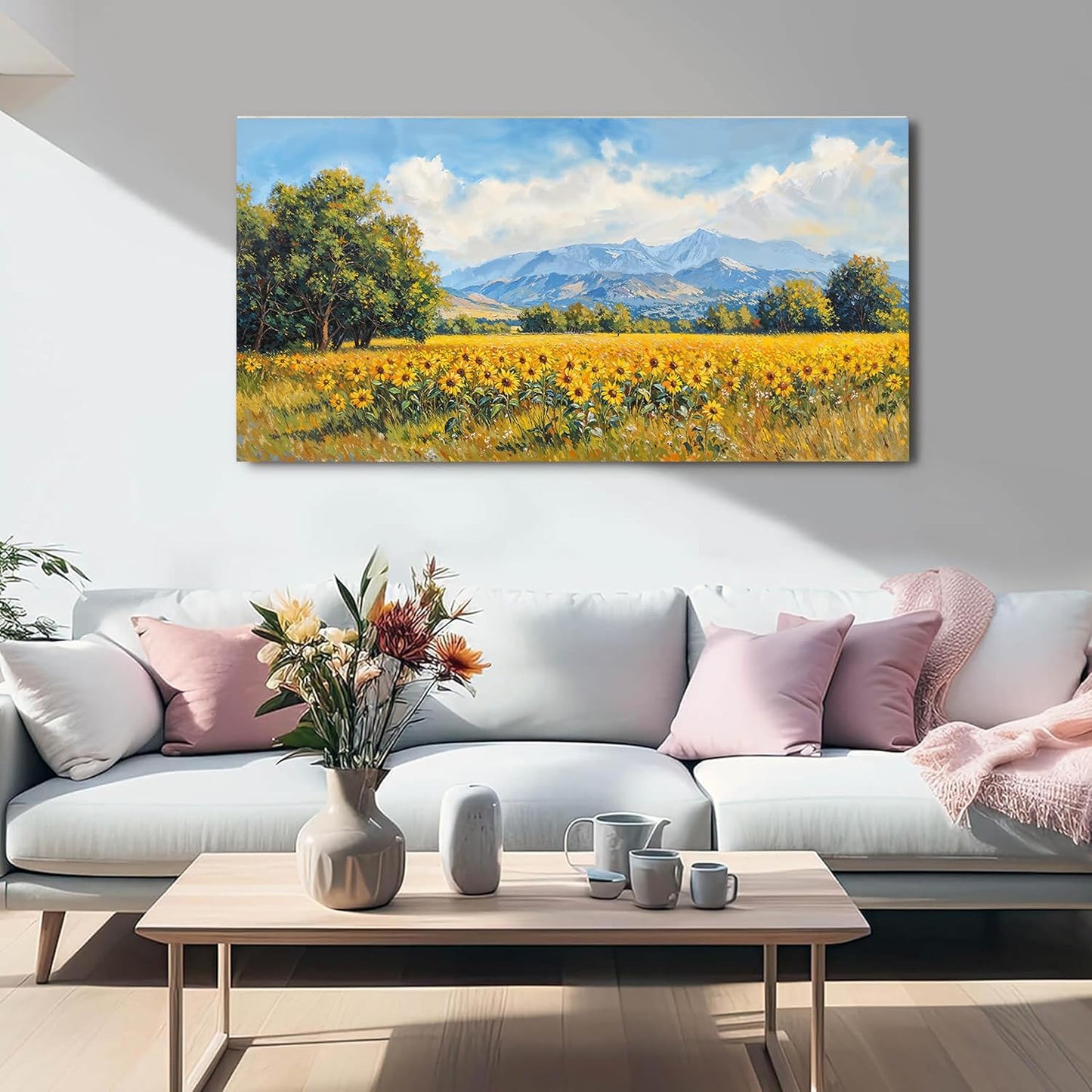 Canvas Wall Art Decor Wall Art Pictures for Living Room Canvas Art Wall Decor Mountain Wildflowers Wall Art Prints Summer Landscape Artwork for Walls Bedroom Home Aesthetic Wall Art Decor 20" X 40"