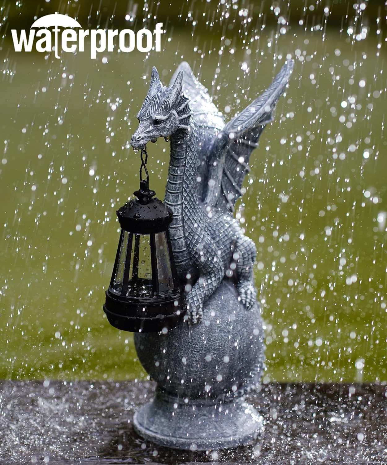 Qeeman Dragon on Ball with Solar Lantern Statues: Garden Decor Outdoor Decorations Art Figurine for Patio Balcony Yard Lawn