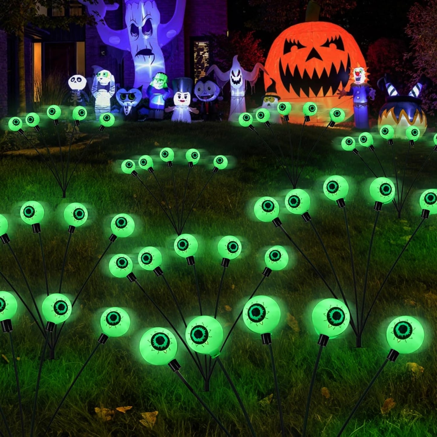 Dazzle Bright Halloween Decorations Outdoor, 6 Pack 36LED Solar Eyeball Pathway Lights, Scary Waterproof Solar Green Firefly Lights for Garden Lawn Yard Decor