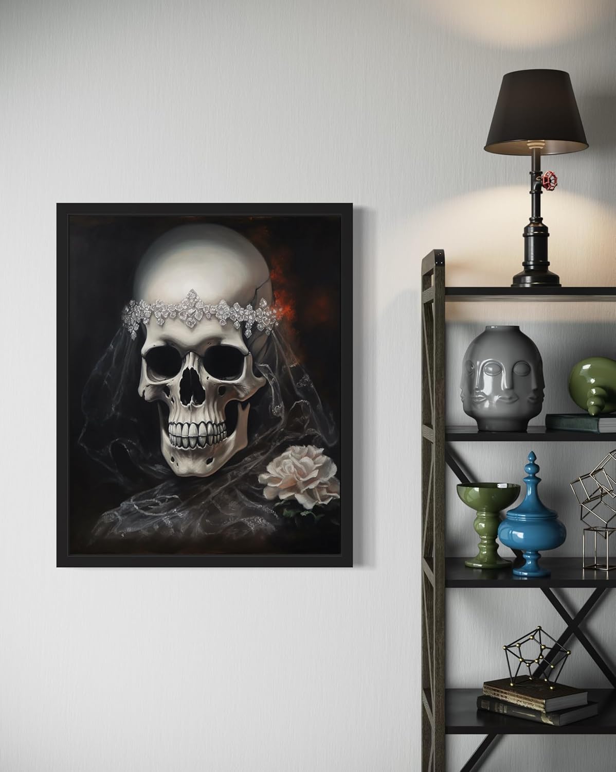 Skull Bride Poster Art Print, Halloween Scary Vintage Wall Art Academia Spooky Painting Decoration for Horror Prints, Gothic Posters Bedroom Decor 89 (Skull Bride, 16 x 20 inches, Unframed)