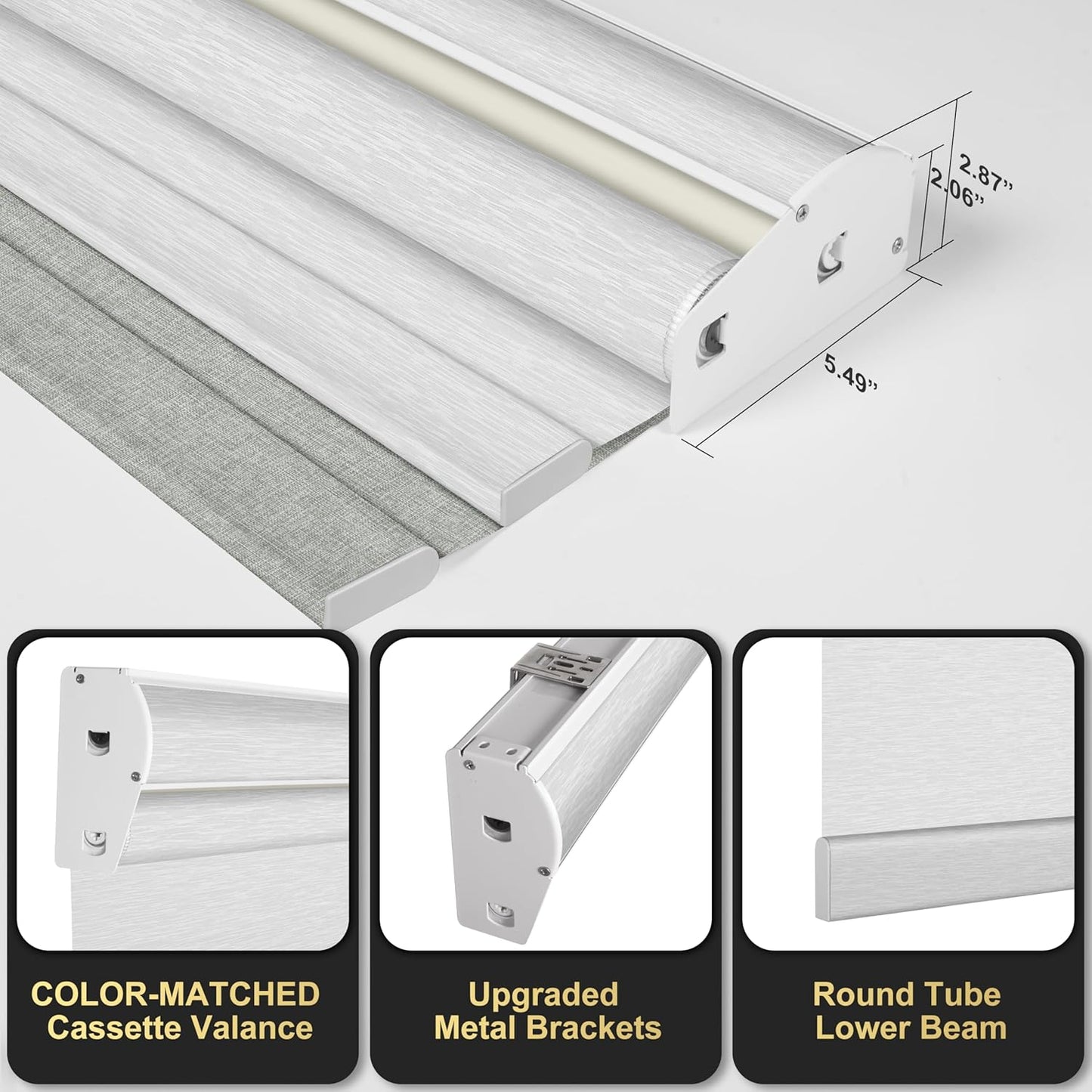 BERISSA Cordless Dual Roller Shades With Cassette Valance, Blackout and Light Filtering, Day and Night for Home Office Door - Linen Grey and White, 78 W x 44" H