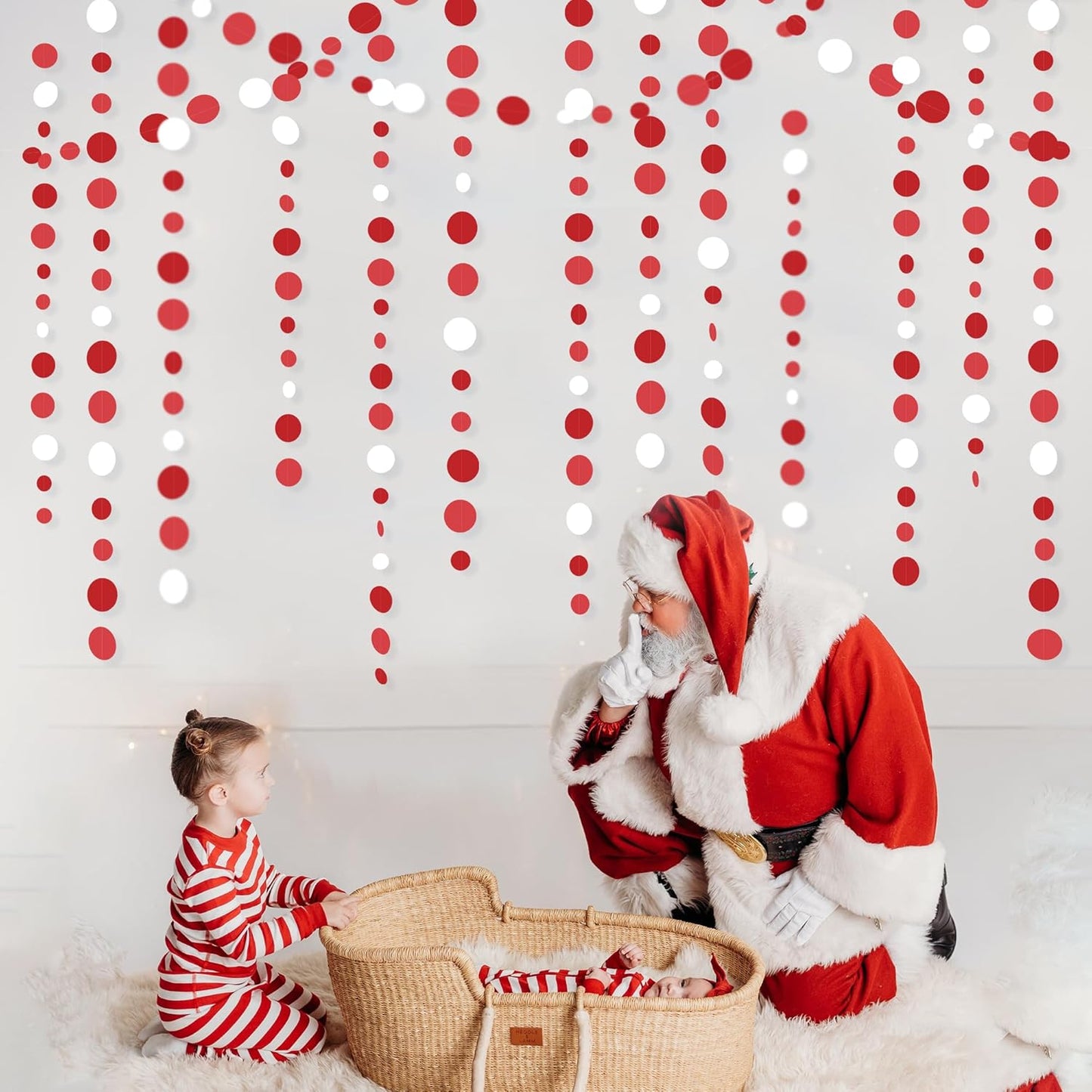 46 Ft Red Party Decorations Polka Dots Garlands Red and White Hanging Paper Circle Dots Streamer for Valentines Anniversary Birthday Graduation Wedding Christmas Holiday Bridal Shower Party Supplies