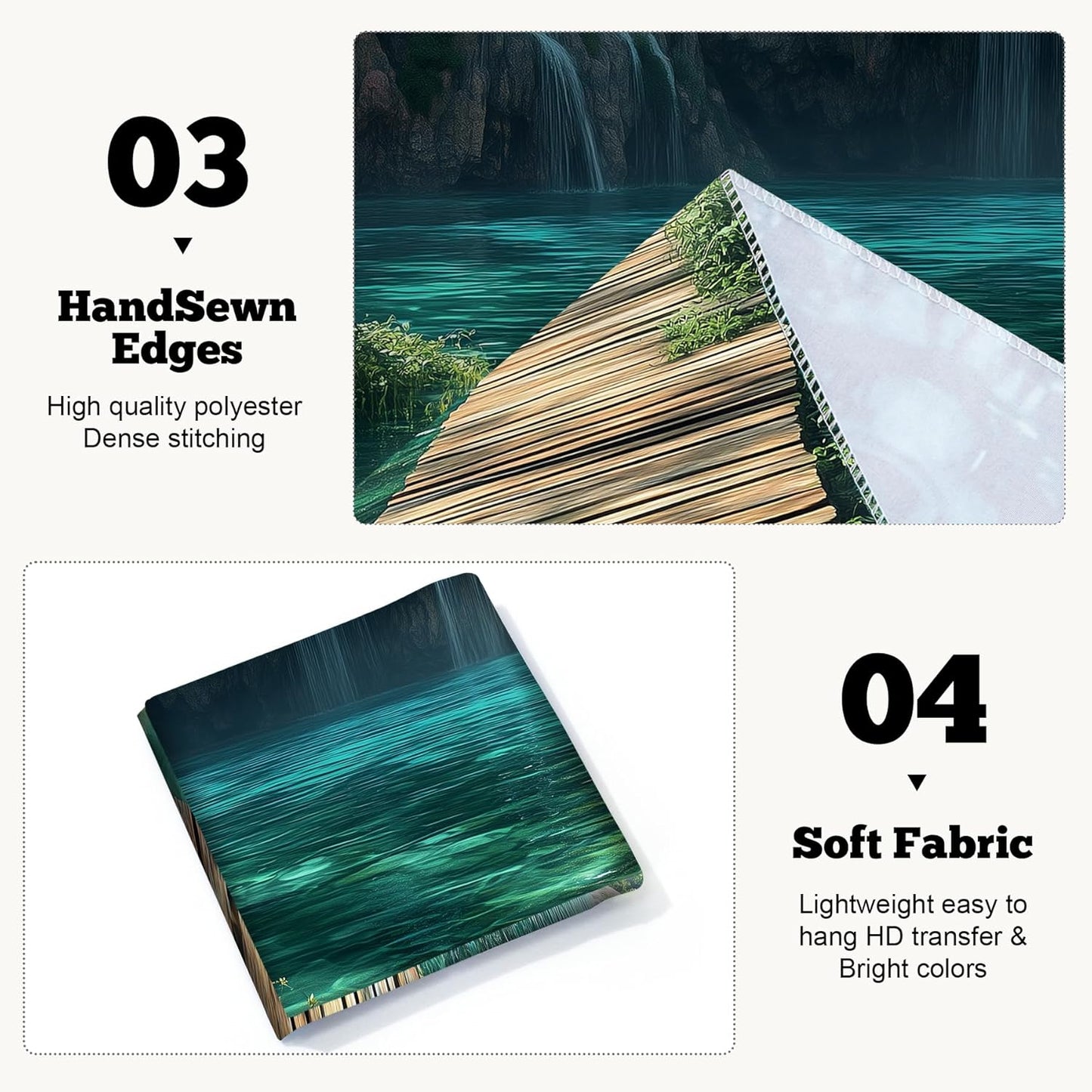 BSFHH Nature Tapestry Forest Tree Sea Cave Wall Hanging, Stream Through Rainforest Landscape Wall Art Tapestry for Bedroom Living room (Waterfall, 90"×70", Unframed)