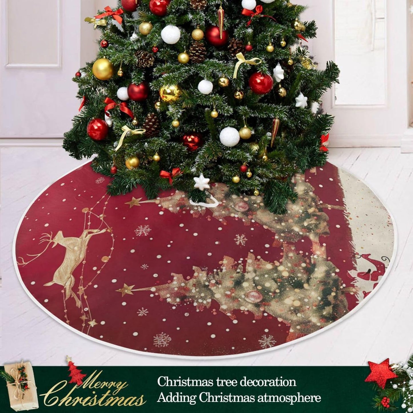 Christmas Tree Skirt, 36 Inch Christmas Trees Reindeer Xmas Tree Skirt for Christmas New Year Party Decorations Christmas Tree Mat