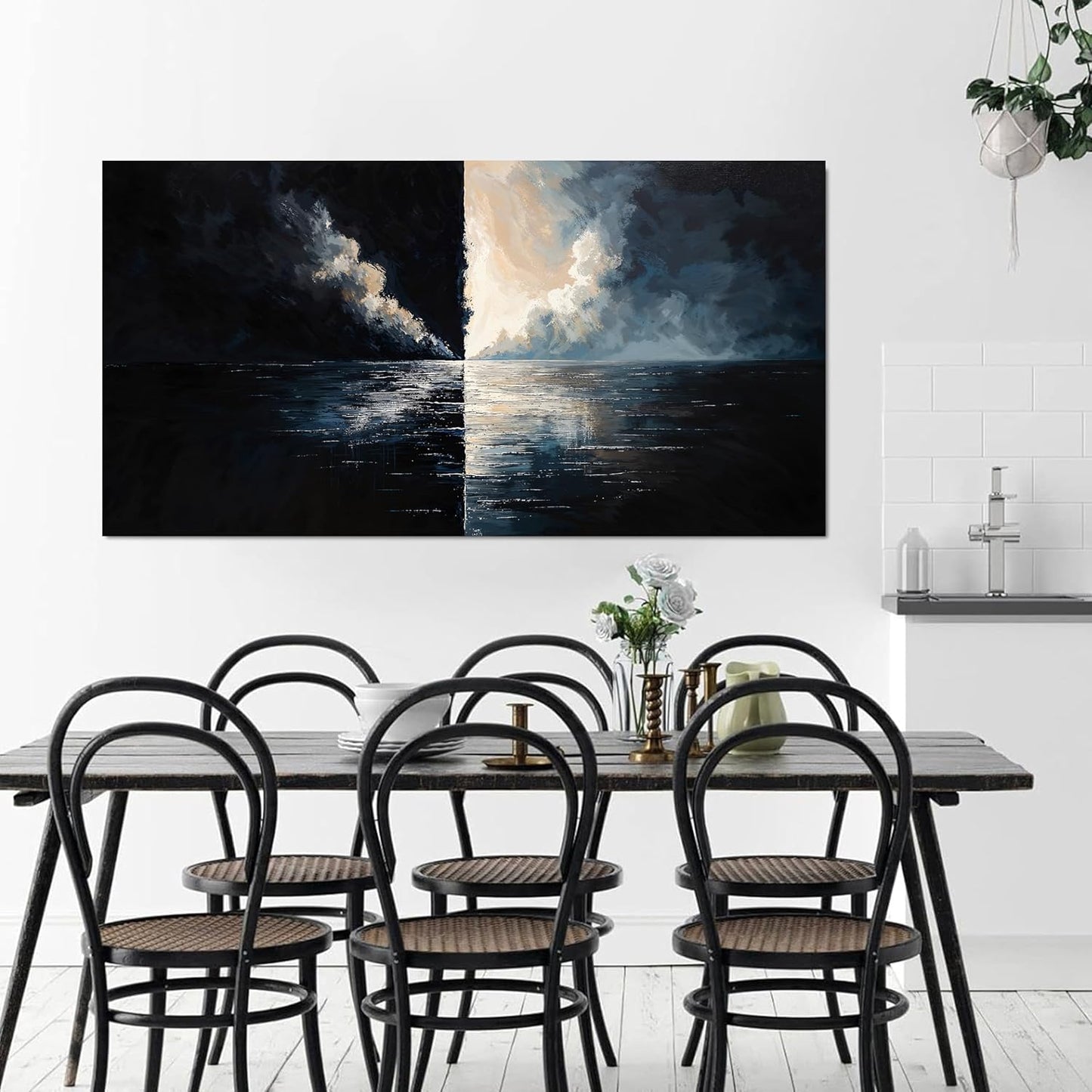 Canvas Wall Art Decor Wall Art Pictures for Living Room Abstract Canvas Art Wall Decor Modern Black and White Wall Art Prints Abstract Coastal Wall Art Decorations Bedroom Home Decor 20" X 40"