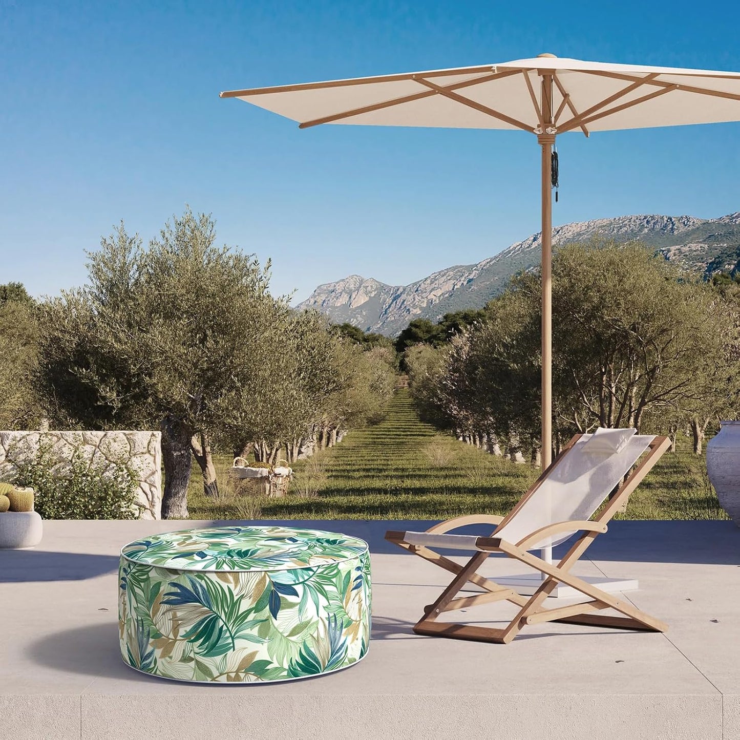 Inflatable Ottoman Stool D31 xH14 for Outdoor/Indoor Use, Water Repellent Patio Foot Rest Stool with Portable Handle,Round Pouf Ottoman Suitable for Garden,Deck and Camping - Lush Leaf Green