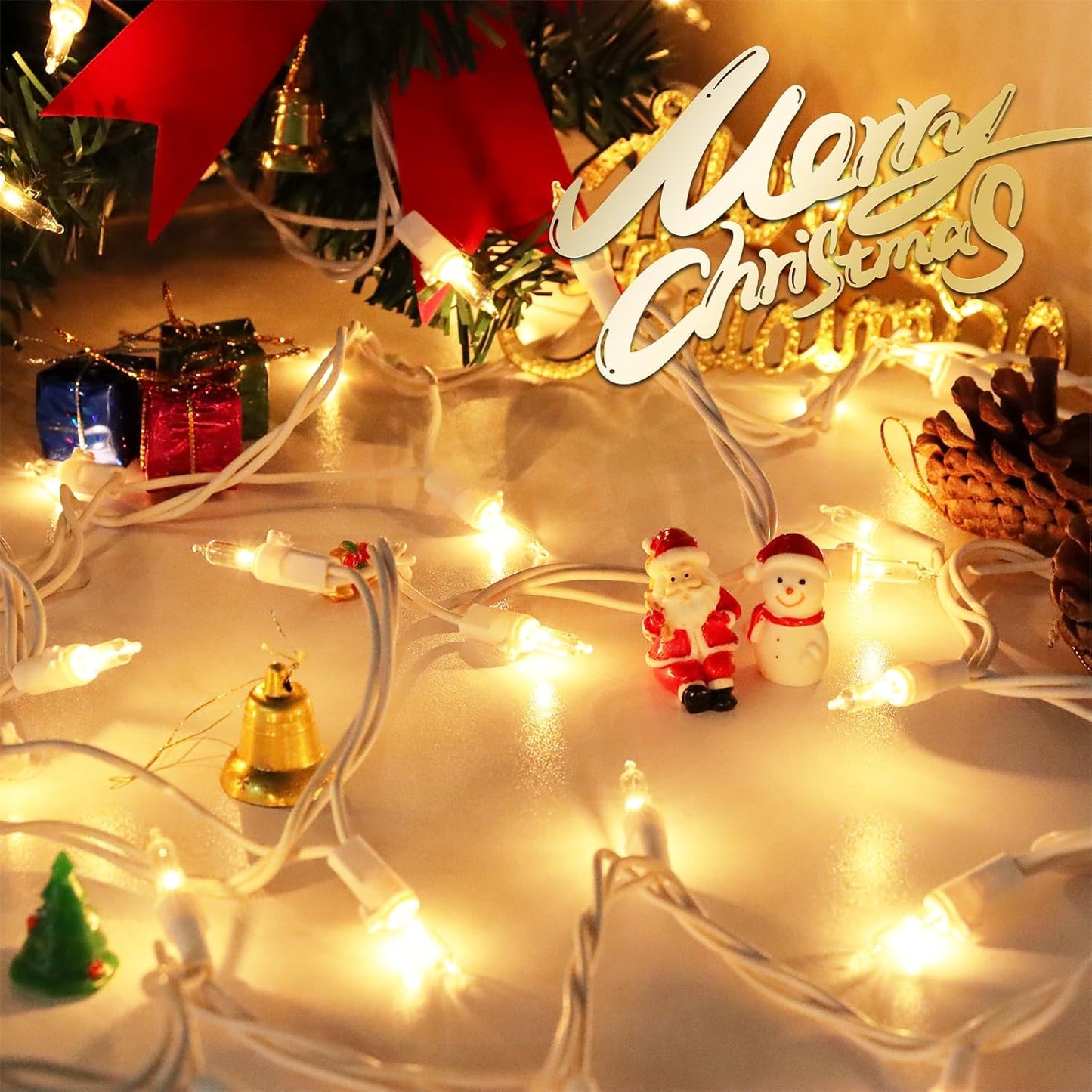 Clear Christmas Lights 25FT 100 Incandescent Bulbs Warm White Mini Lights with White Wire for Christmas Tree, Garland, Thanksgiving, Wedding, Party, Home, Indoor & Outdoor Festival Decoration