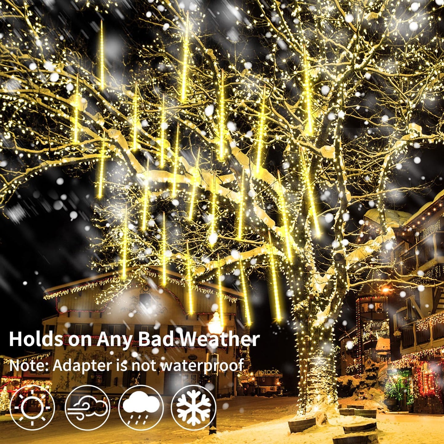 【4 Pack】 Christmas Meteor Shower Rain Lights 12inch, Totally 40 Tube 960 LEDs Icicle Lights Outdoor Raindrop Light for Xmas Halloween Wedding Party Tree Holiday Decoration, Warm White