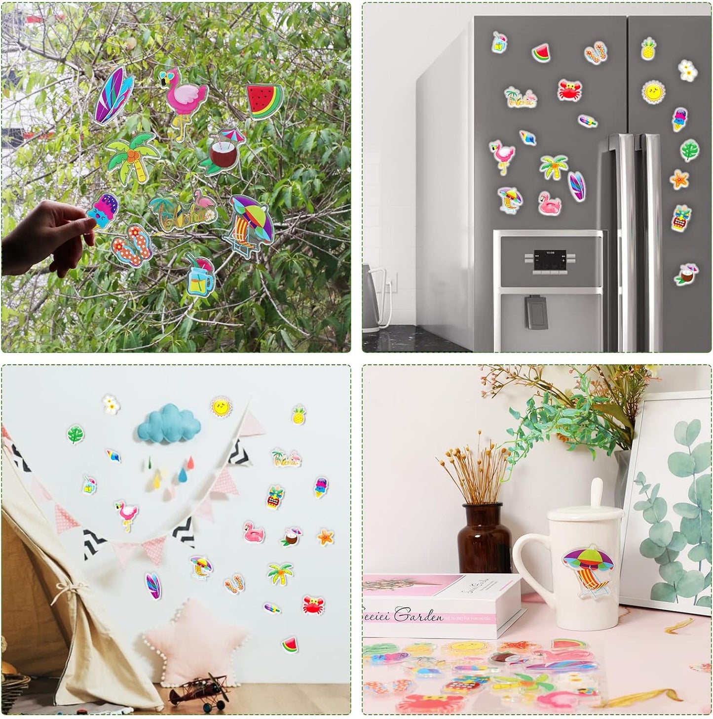 20 PCS Hawaiian Thick Gel Clings Summer Beach Window Gel Clings Decals Stickers for Kids Toddlers and Adults Home Airplane Classroom Nursery Hawaiian Party Supplies Decorations Removable and Reusable