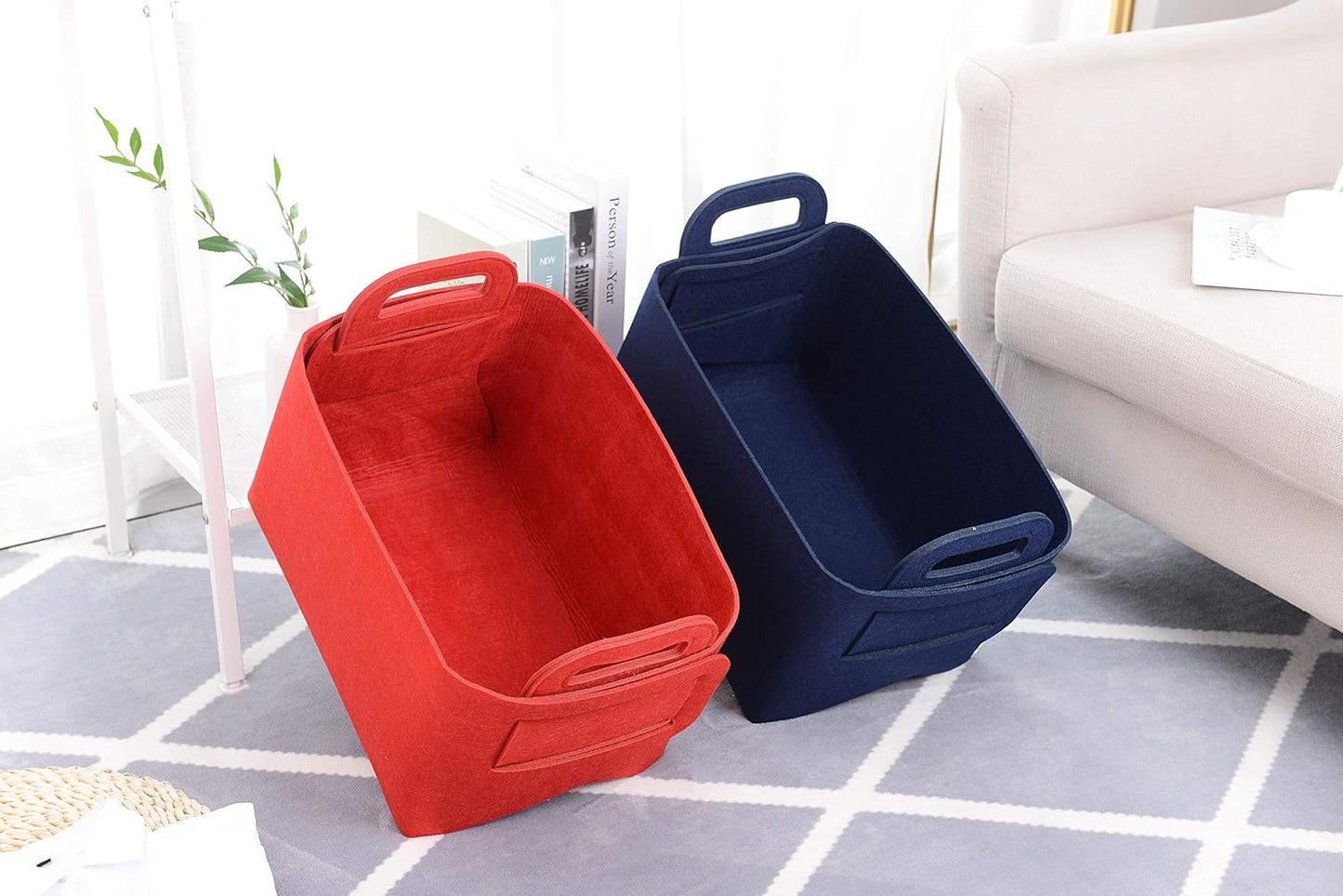 Storage Basket Felt Storage Bin Collapsible& Convenient Box Organizer with Carry Handles for Office Bedroom Closet Babies Nursery Toys Laundry (Navy Blue, 17.9inch(L)×12.2inch(W)×11.6inch(H))