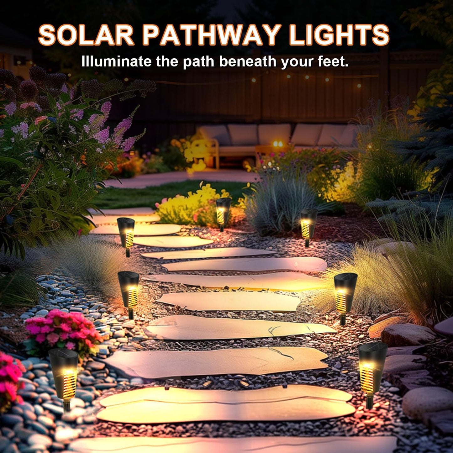 Solar Lights Outdoor Pathway 6 Pack, Solar Pathway Lights Outdoor Auto On/Off Waterproof Garden Landscape Lighting for Path, Yard, Walkway, Driveway, Lawn, Patio, Outside Decor, Warm White