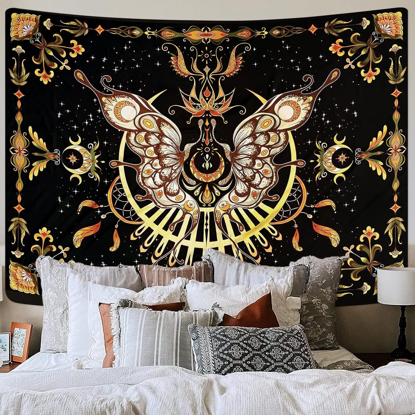 CHDGDHC Butterfly Tapestry - Moth Wall Hanging, UV Resistant, Waterproof, Machine Washable, Lightweight, Psychedelic Bedroom Aesthetic Decor for Bedroom, Living Room, Yoga Room - 47.64x35.43 Inch