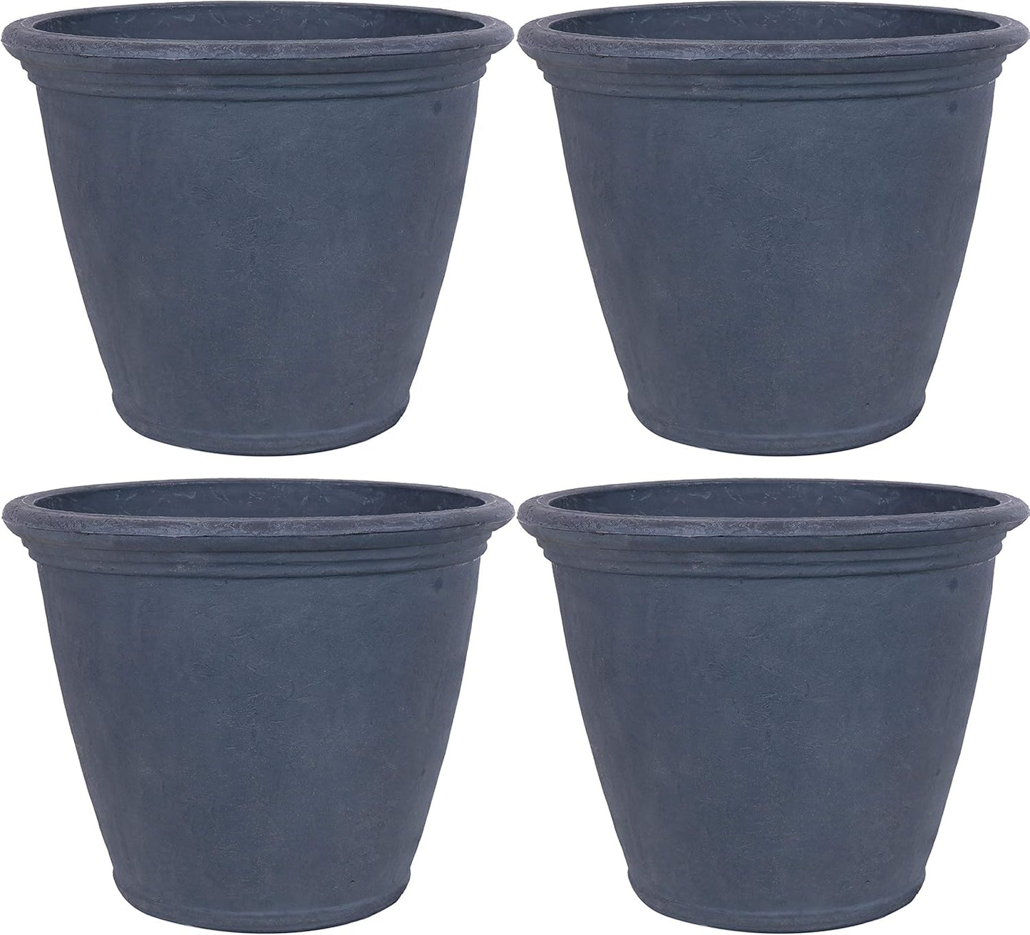 Sunnydaze 24-Inch Anjelica Large Plastic Pot for Plants - Outdoor Polyresin Round Planter with Drillable Drainage Holes - Slate - 4pk