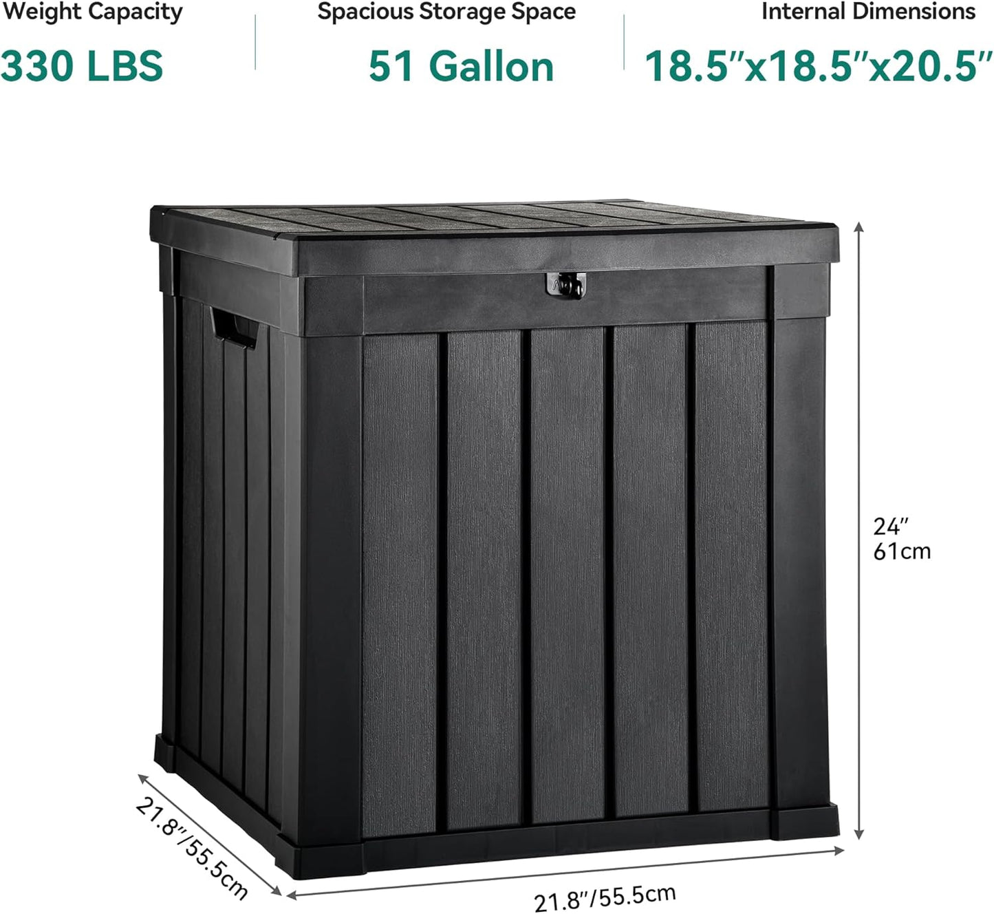 YITAHOME 51 Gallon Outdoor Storage Deck Box, Waterproof Resin Package Delivery and Storage Box with Lockable Lid for Patio Furniture Cushions, Pool Accessories, Garden Tools, Black