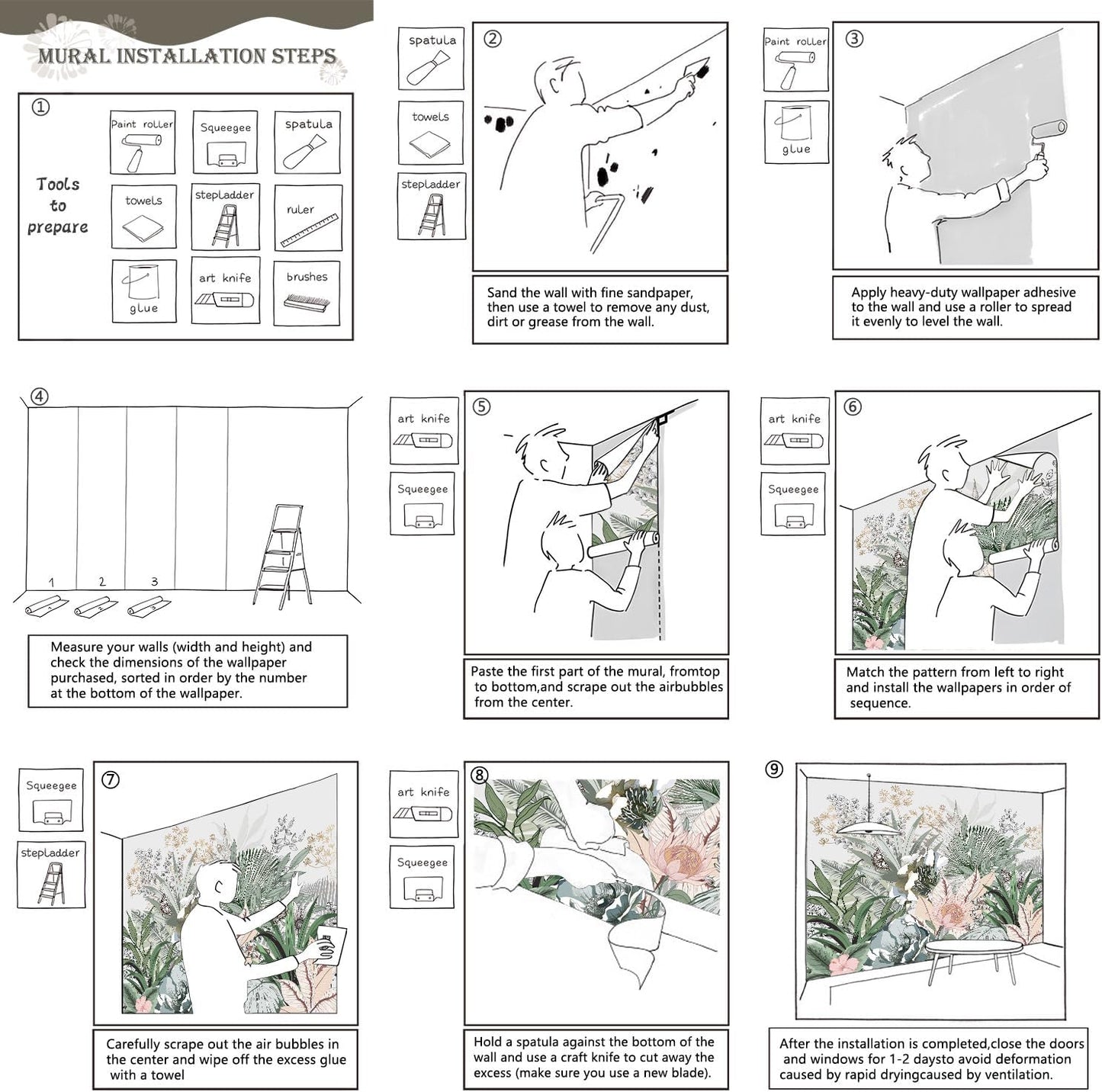 AFZEVEB-Tropical Jungle Wallpaper Botanical Large Floral Wall murals for Bedroom 136"x96" (Not Peel and Stick)