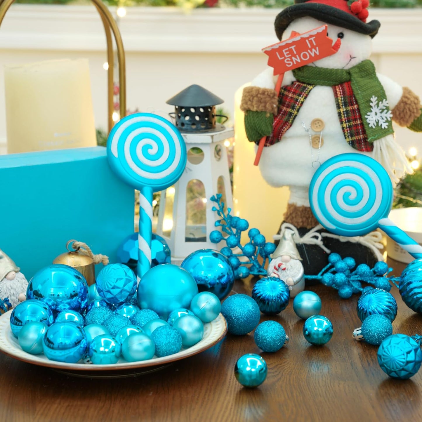 XmasExp 24ct Mini Christmas Ball Ornaments Shatterproof Christmas Ornaments Set Decorations for Xmas Tree Balls 30mm/1.18" (Light Blue)