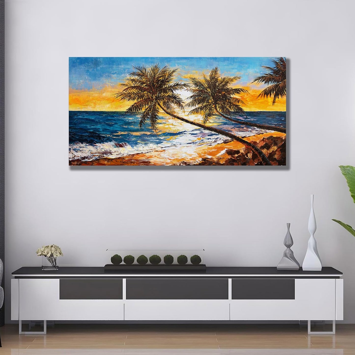 Belmrxne Coastal Wall Art Blue and Yellow Wall Decor Modern Trendy Artwork Aesthetic Canvas Painting for Living Room Bedroom Dining Room Office Home Decor 24x48 inch
