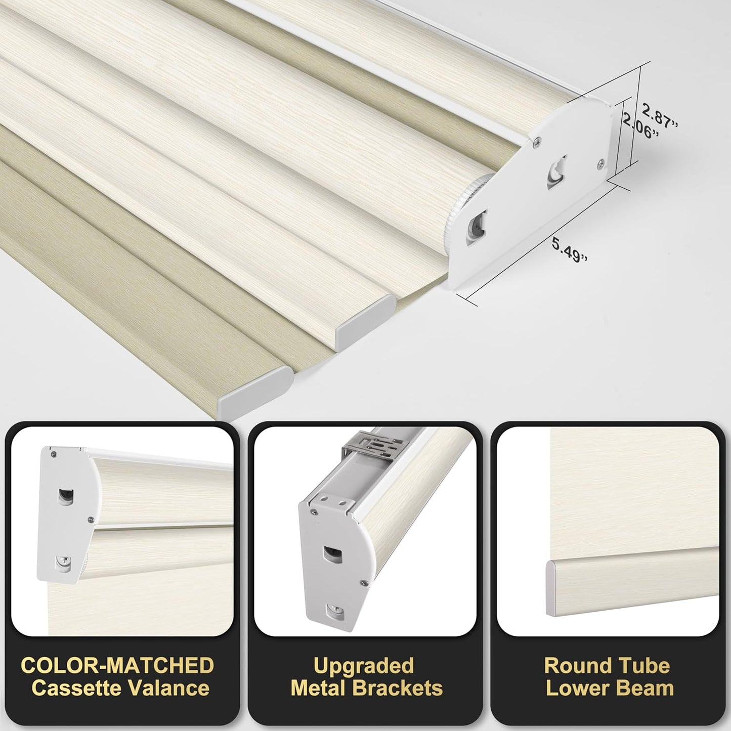 BERISSA Cordless Dual Roller Shades with Cassette Valance, Double Window Shades Blackout and Light Filtering, Day and Night for Home Office Door. Striped Jacquard Beige. 33 W x 56" H