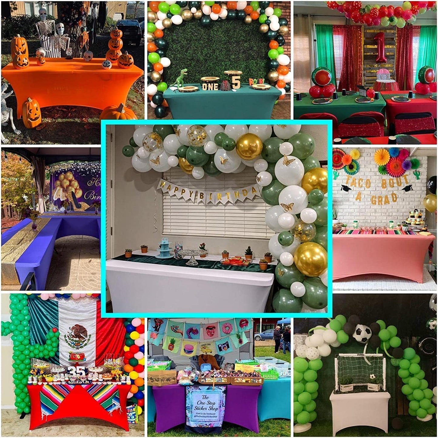 IVAPUPU 2 Pack 6FT Table Cloth for Rectangular Fitted Events Stretch Orange Table Covers Washable Spandex Tablecloth Protector for Party, Wedding, Cocktail, Banquet, Festival