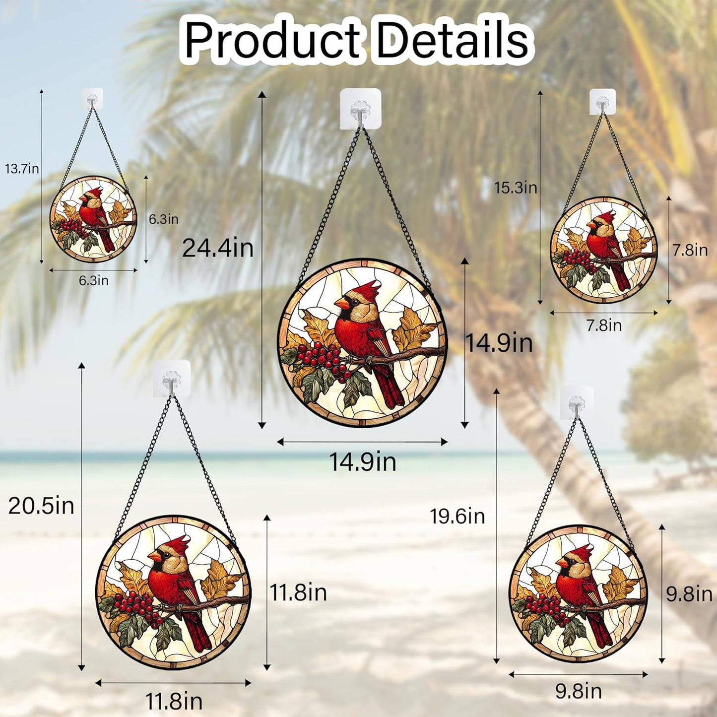 Stained Glass Window Hanging, Birds on a Branch Cardinal Sun Catchers Diamond Glass Panel Hangings Suncatcher Decor for Birthday for Women, Men, Wife, Aunt, and Mom 14.9x14.9 in