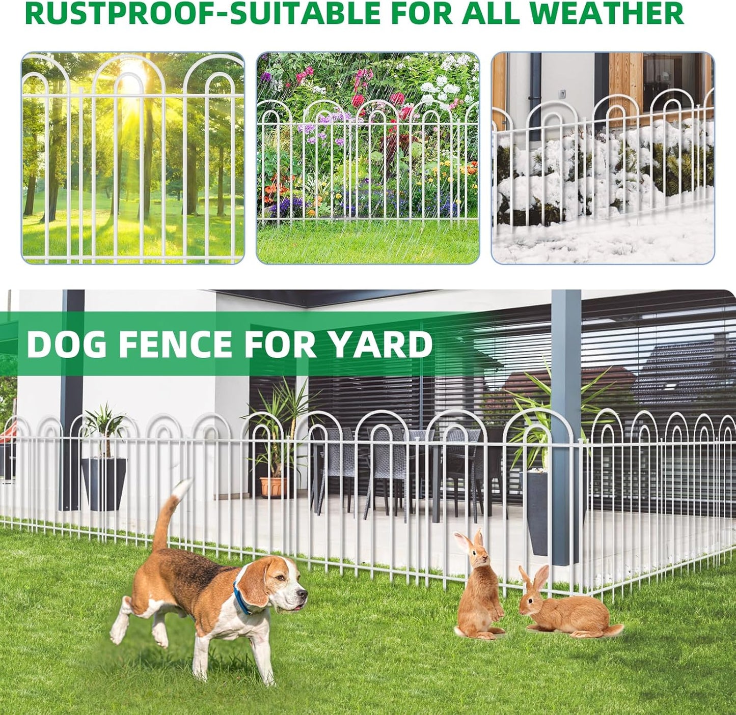 25 Panels Decorative Garden Fence, 24 in(H) X 50 ft(L) No Dig Dog Fence Outdoor for Yard, Rustproof Metal Garden Fencing Animal Barrier with Ground Stakes, Temporary Fencing for Patio Outdoor, White