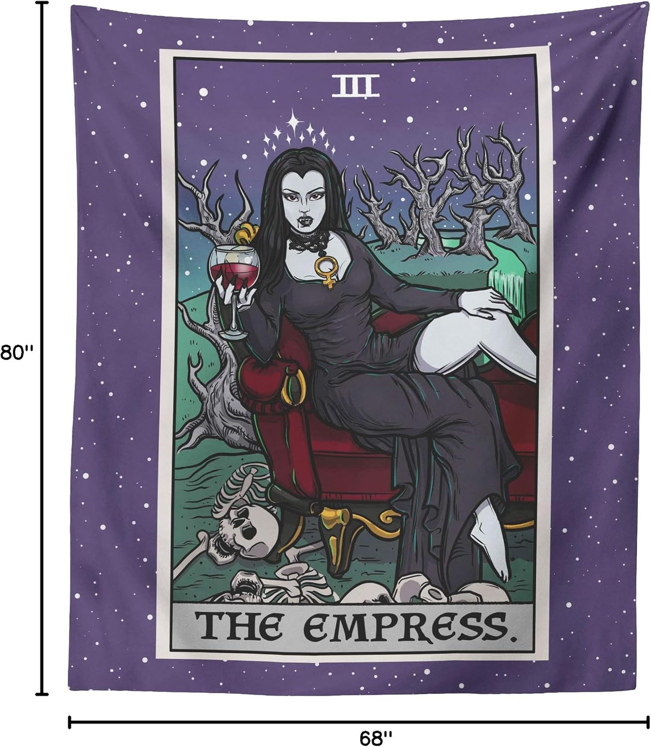 The Empress Tarot Card Tapestry - Female Vampire - Gothic Halloween Home Decor Wall Hanging (80" x 68")
