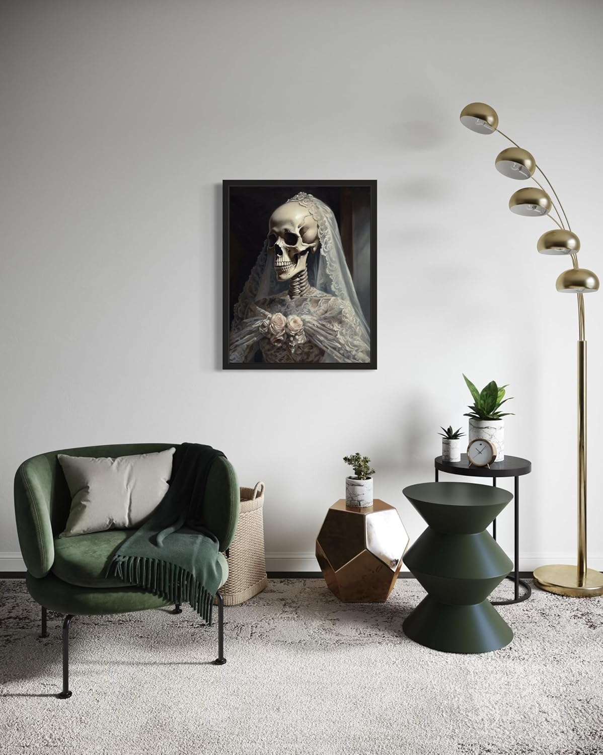 Skull Gown Poster Art Print, Halloween Scary Vintage Wall Art Academia Spooky Painting Decoration for Horror Prints, Gothic Posters Bedroom Decor 89 (Skull Gown, 16 x 20 inches, Unframed)