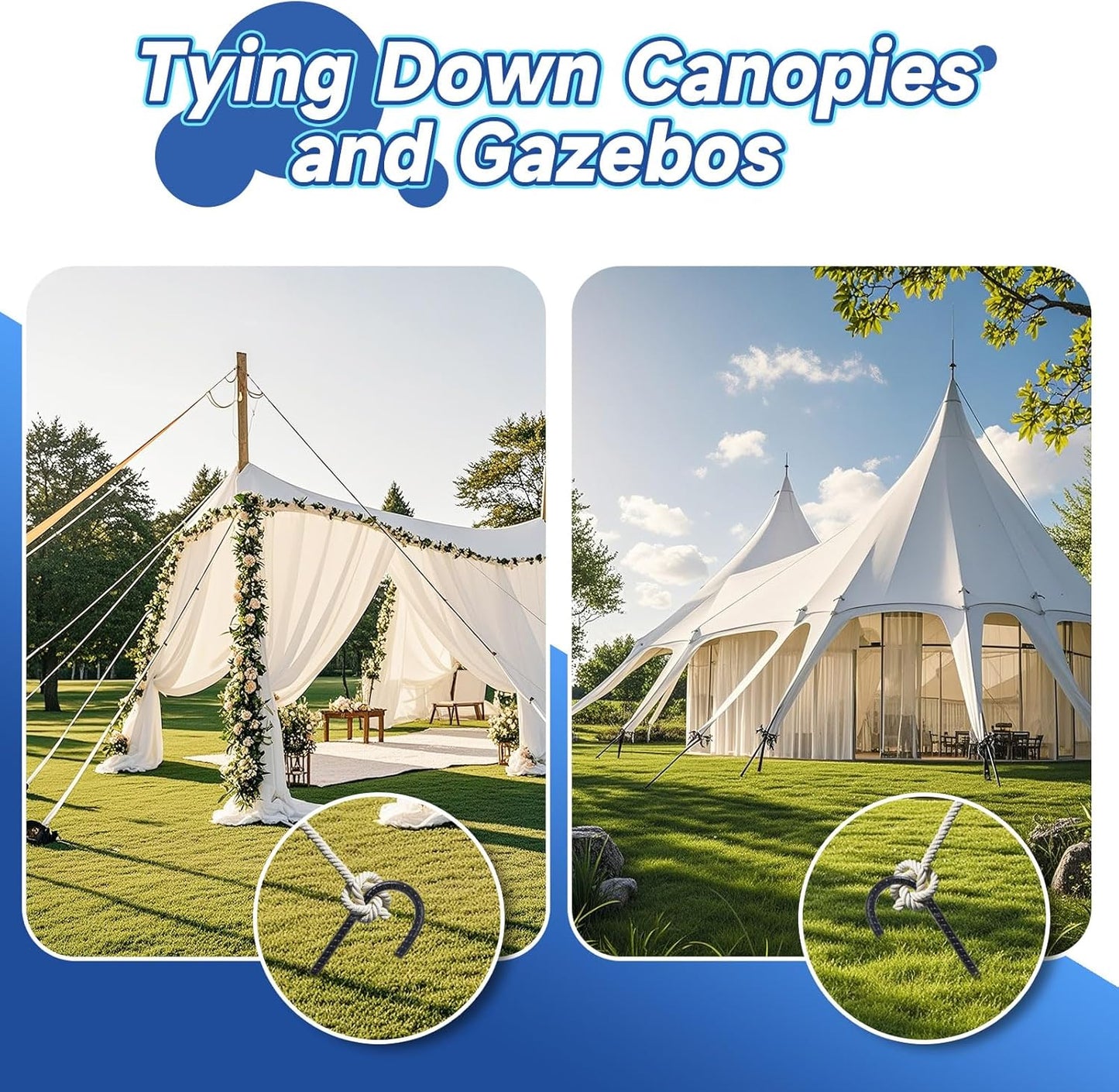 12 Inch Heavy Duty Rebar Stakes, 20-Pack Galvanized Steel J Hook Tent Stakes for Outdoor Decorations, Inflatables, Fencing, Gardening, Gazebo and Swing Set Anchors