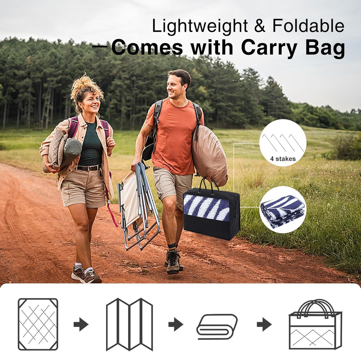 OLANLY Waterproof Outdoor Rug 6x9 ft, Reversible Outdoor Plastic Straw Rug with Leaf Pattern, RV Mat, Indoor Outdoor Carpet for Patio, Camping, Balcony, Deck, Backyard, Navy & White