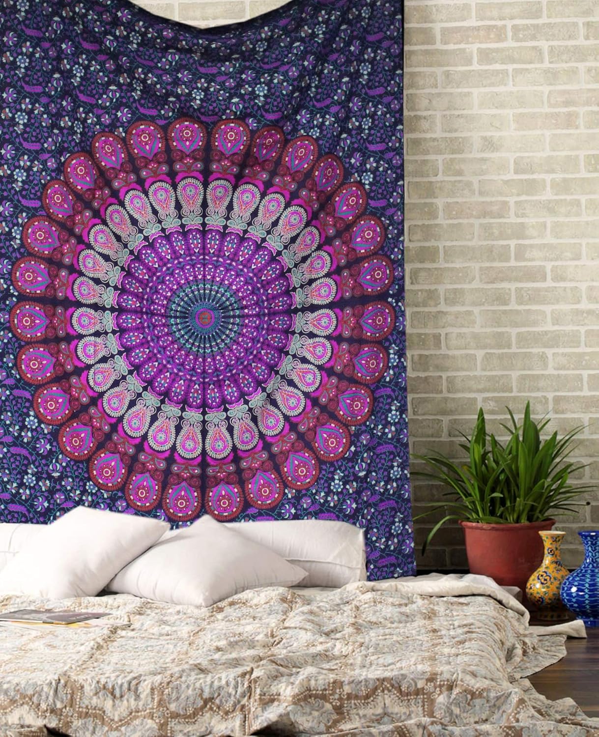 raajsee Purple Tapestry- Best Mandala Wall Hanging- Bedding Tapestry For Bedroom Aesthetic-Size TWIN 140 X 210 CMS