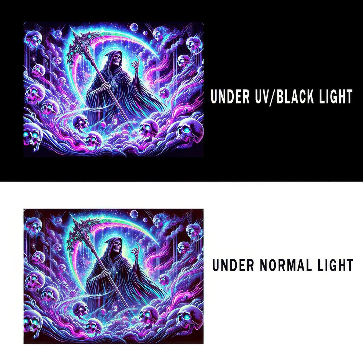 BlissYard Blacklight Skull Tapestry UV Reactive Tapestry 78x59 Inch Grim Reaper Gothic Skeleton Wall Tapestry Glowing Tapestry Large Neon Tapestry Wall Hanging for Living Room Bedroom Decor Teens