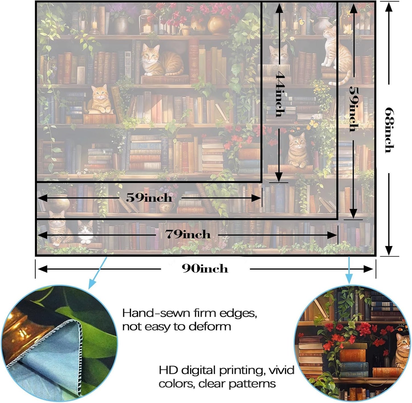 Accnicc Plant Cat Bookshelf Tapestry Botanical Floral Flower Cats Book Tapestries Wall Hanging Vintage Library Small Tapestry for Bedroom Living Room Dorm 60 x 44 inch