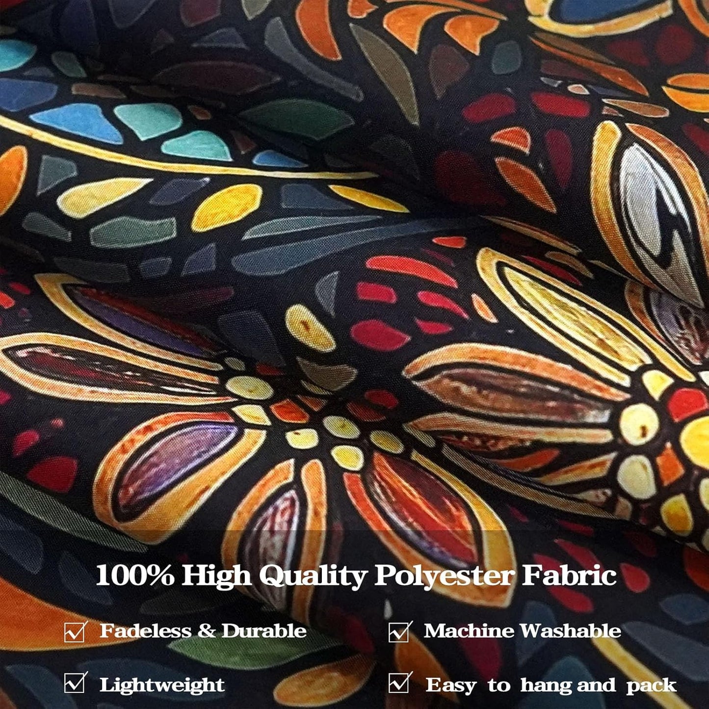 Fowocu Boho Floral Mandala Tapestry Wall Hanging Vintage Bohemian Flower Medallion Tapestry Aesthetic Orange Stained Glass Hippie Extra Large Tapestries for Bedroom Living Room Dorm Decor 90 x 68 Inch