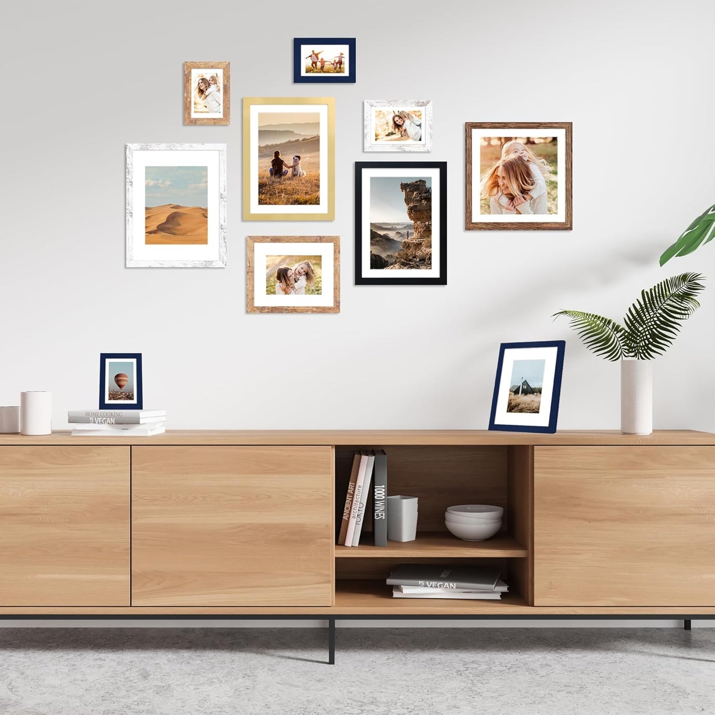 12x12 Picture Frame Set of 4, 12 x 12 Wood Photo Frames with Mat for 10x10 or 30x30cm Diamond Painting Art, Wooden Frame with Real Glass Cover for Wall and Tabletop Display,Brown