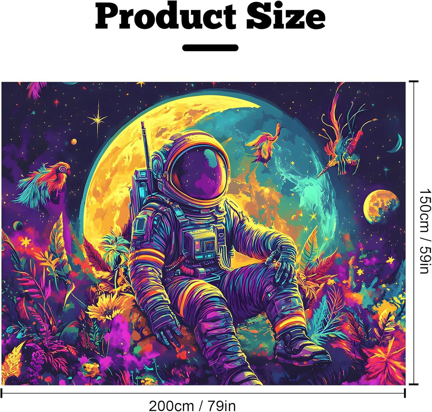 BVBOX Astronaut Space Blacklight Tapestry 79"x59", UV Reactive Astronaut Moon Garden Flower Universe Galaxy Planet Glow in Dark Tapestries, Black Light Neon Upright Poster Wall Hanging Backdrop Decor for Bedroom Living Room