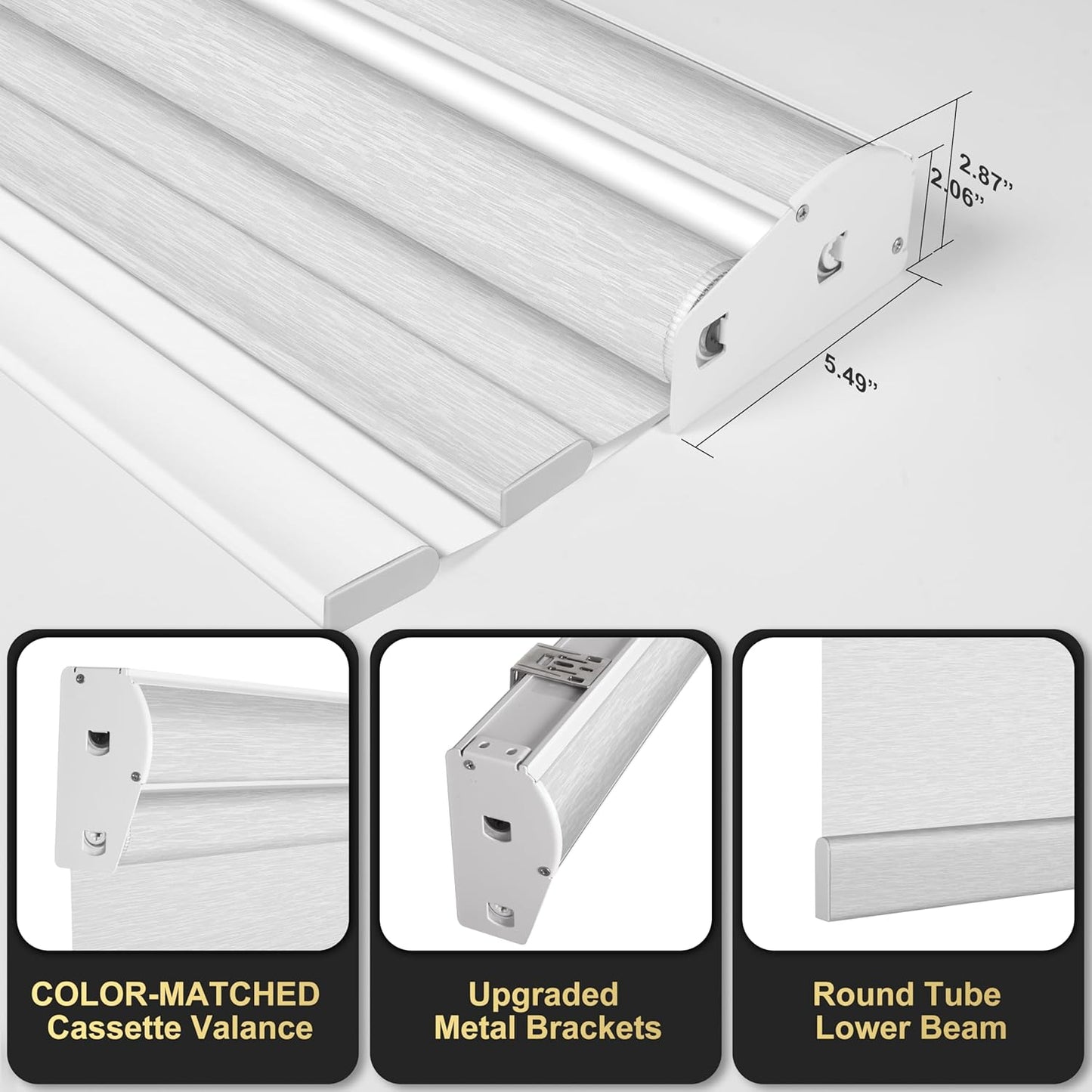 BERISSA Cordless Dual Roller Shades with Cassette Valance, Double Window Shades - Blackout and Light Filtering, Day and Night for Home Office Door. Striped Jacquard White. 70 W x 72" H