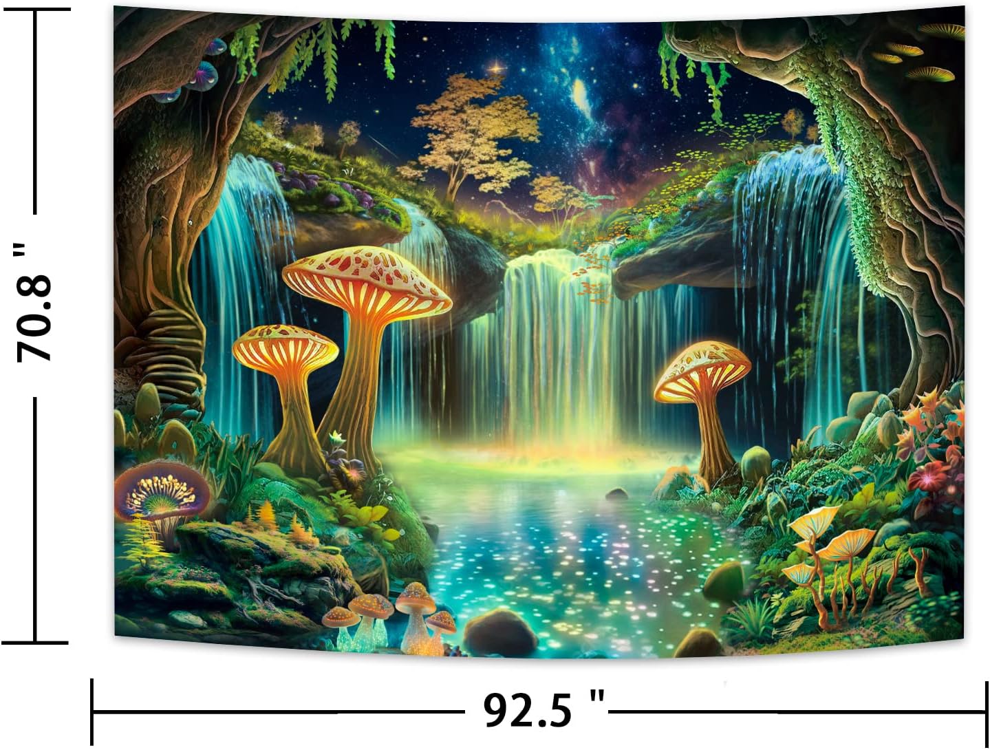 Ameyahud Blacklight Fantasy Forest Tapestry UV Reactive Waterfall Tapestries Starry Sky Tapestry Neon Nature Plant Wall Hanging Decor for Home