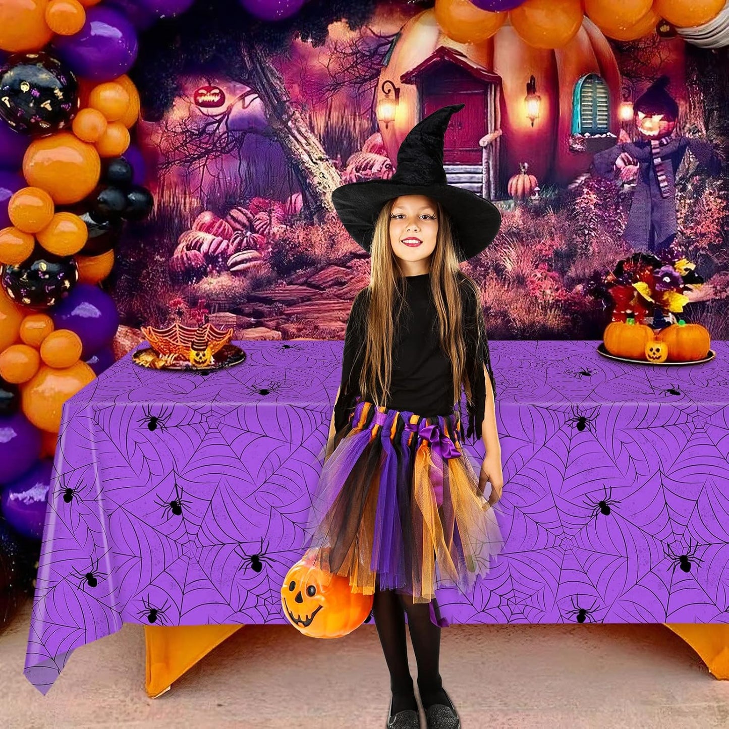 TREWAVE 3 Pack Halloween Spiderweb Tablecloth Rectangular Plastic Spider Web Table Cloth Large Size Table Covers for Home Decor Halloween Party Decorations 54" x 108" (Purple)