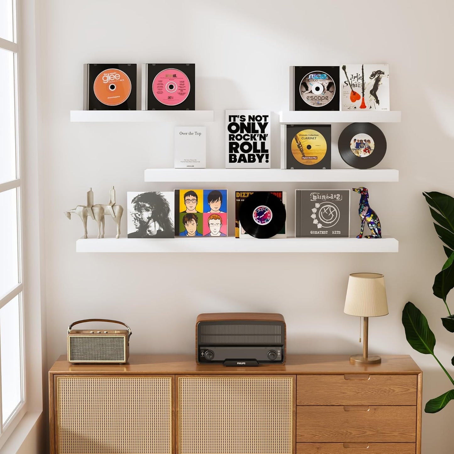 White Floating Wood Shelves for Wall 48 Inch, 8 in Deep Pine Shelf Floating Home Decor, Heavy Duty Shelf Hold 100 lbs, Wall Shelves for Bathroom Living Room Kitchen Bedroom Office Book, Set of 2