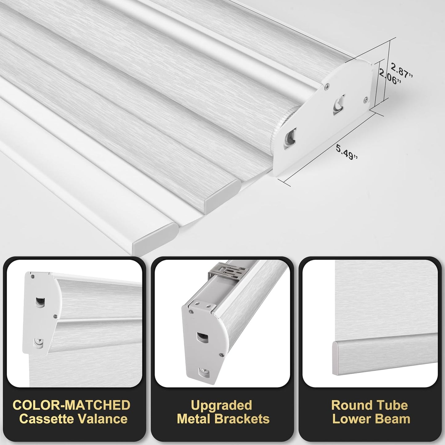 BERISSA Cordless Dual Roller Shades with Cassette Valance,Double Window Shades Blackout and Light Filtering Shades,Day and Night Roller Shades for Home Office Door.Striped Jacquard White.28 W x 48" H