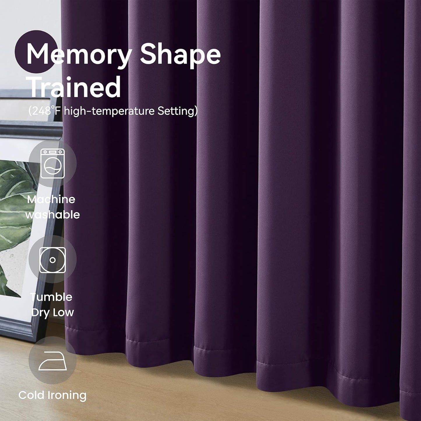 KangBang Royal Purple Pleated Curtains 2 Panels Set, 90 Inch Blackout Curtains for Bedroom Living Room, Sound Dampening Polyester Soft Aesthetic Window Treatments with Hooks, 40x90 Inch