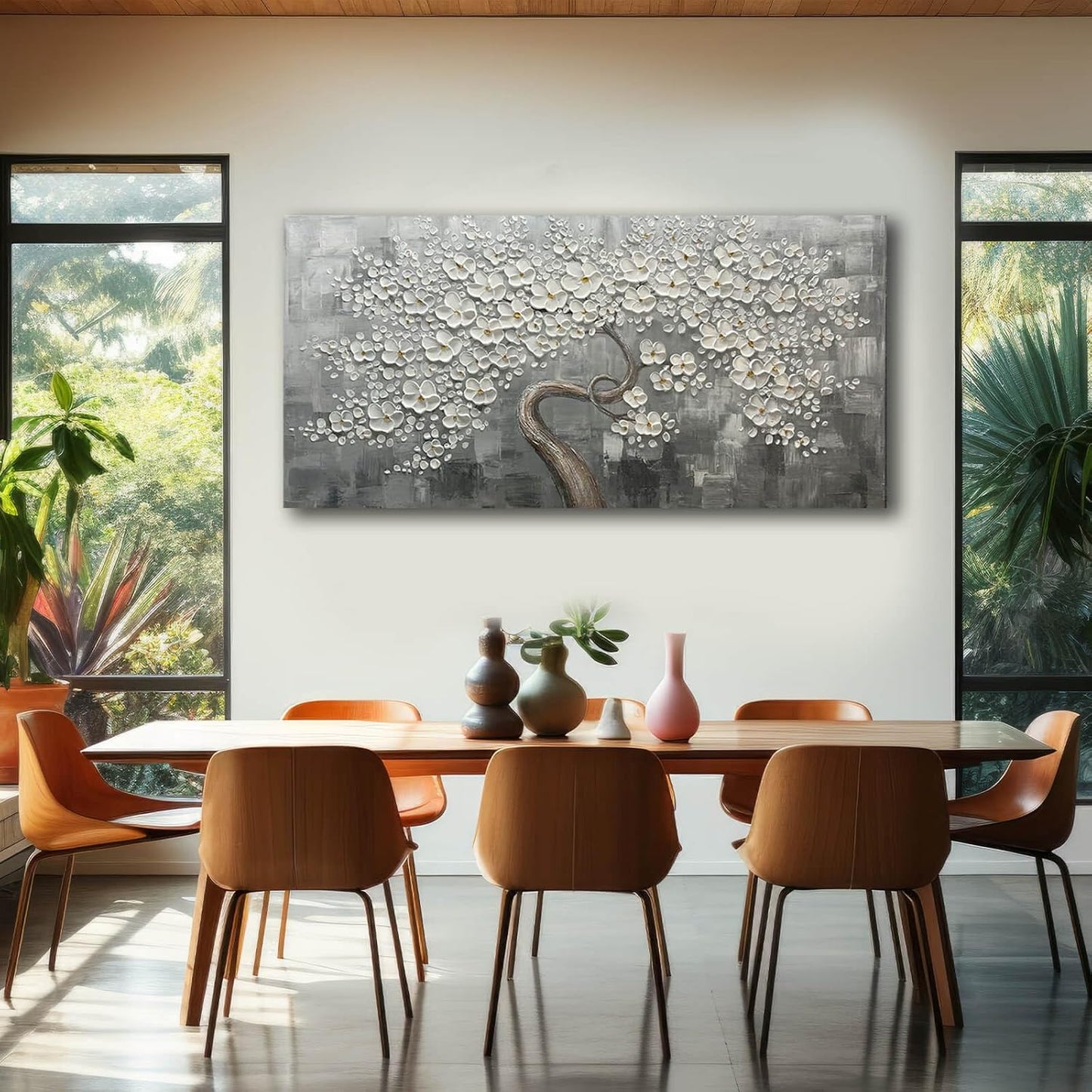 SDYA White Flower Wall Decor Living Room Decor Bedroom Decor Aesthetic Hand-Painted Flower Artwork for Bathroom Office Wall Decoration 24" x 48"