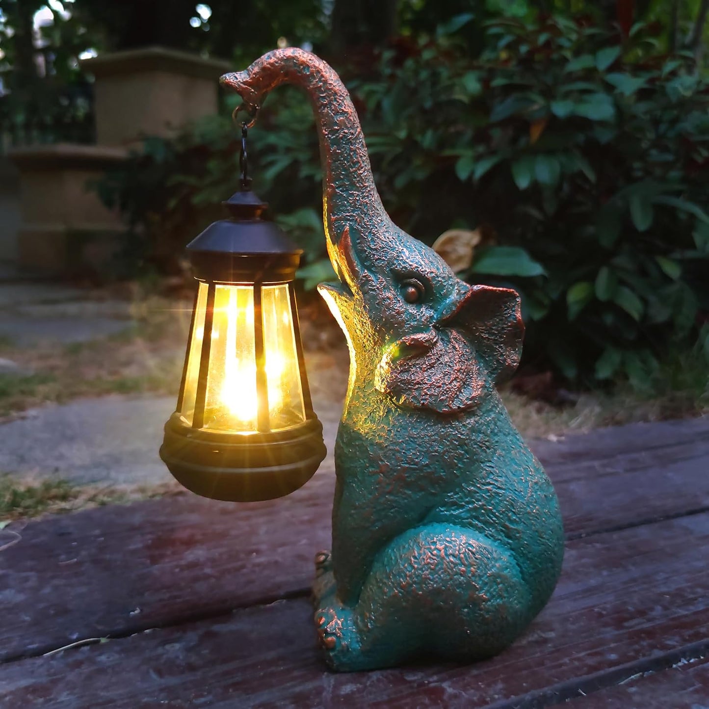 JOYBEE Garden Statues Elephant with Solar Lantern Outdoor Decor-Elephant Solar Figurines Lights Decorations for Patio Yard Lawn Ornaments-Gifts for Birthday Easter Housewarming
