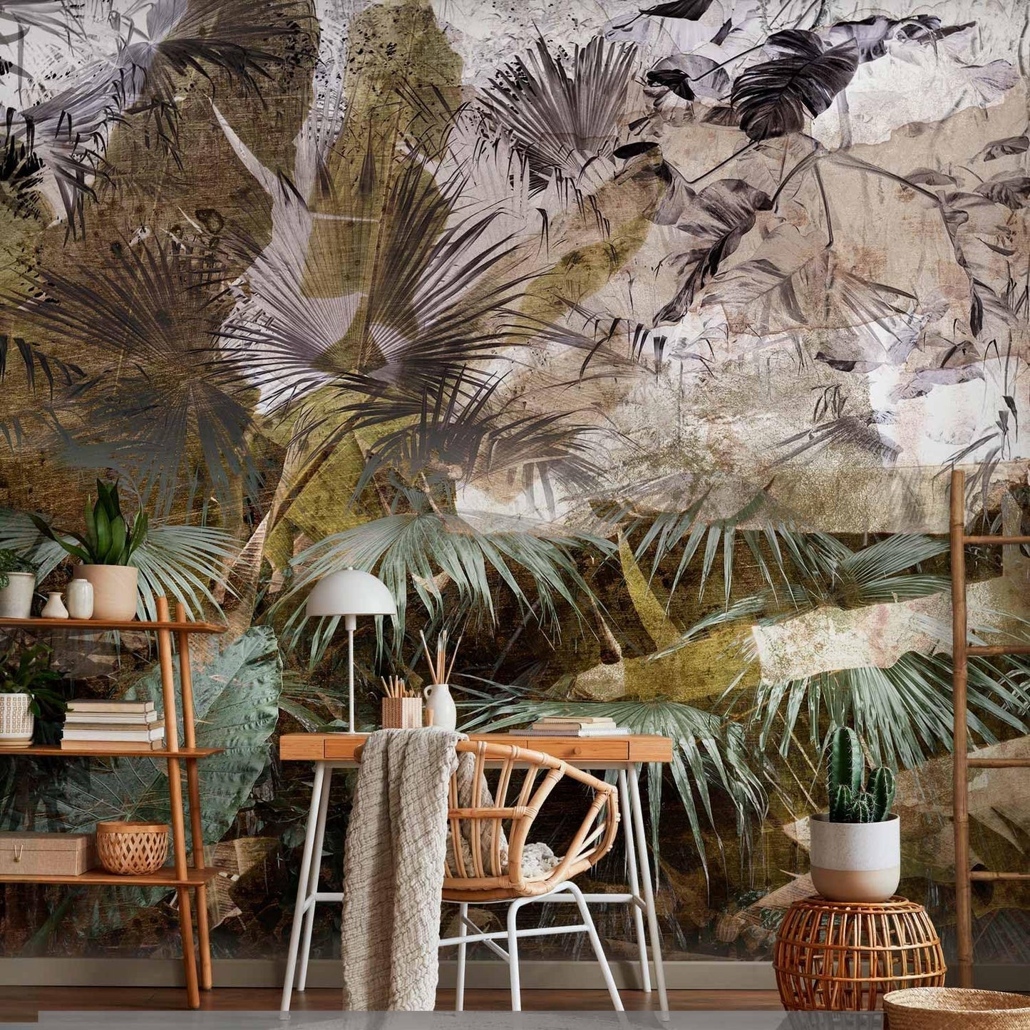 artgeist Wall Mural Tropical Leaves 138x101 in - XXL Non-Woven Wallpaper Fleece Wall Decor Photo Print Picture Image Design Jungle Nature Palm Leaves Like Painted b-C-0789-a-a