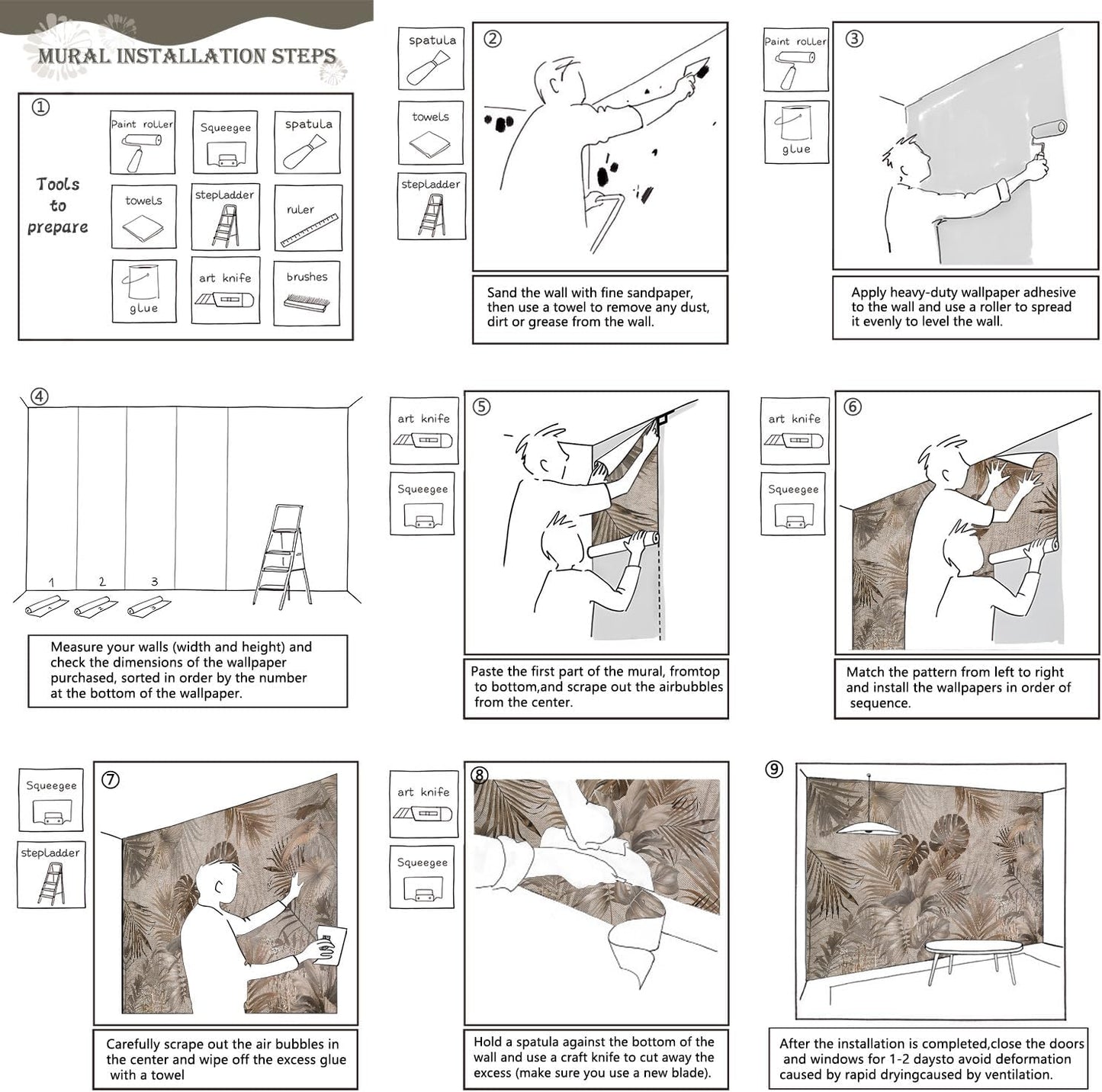 AFZEVEB-Jungle Wallpaper Vintage Tropical Plants Wall murals for Bedroom 159"x107" (Not Peel and Stick)